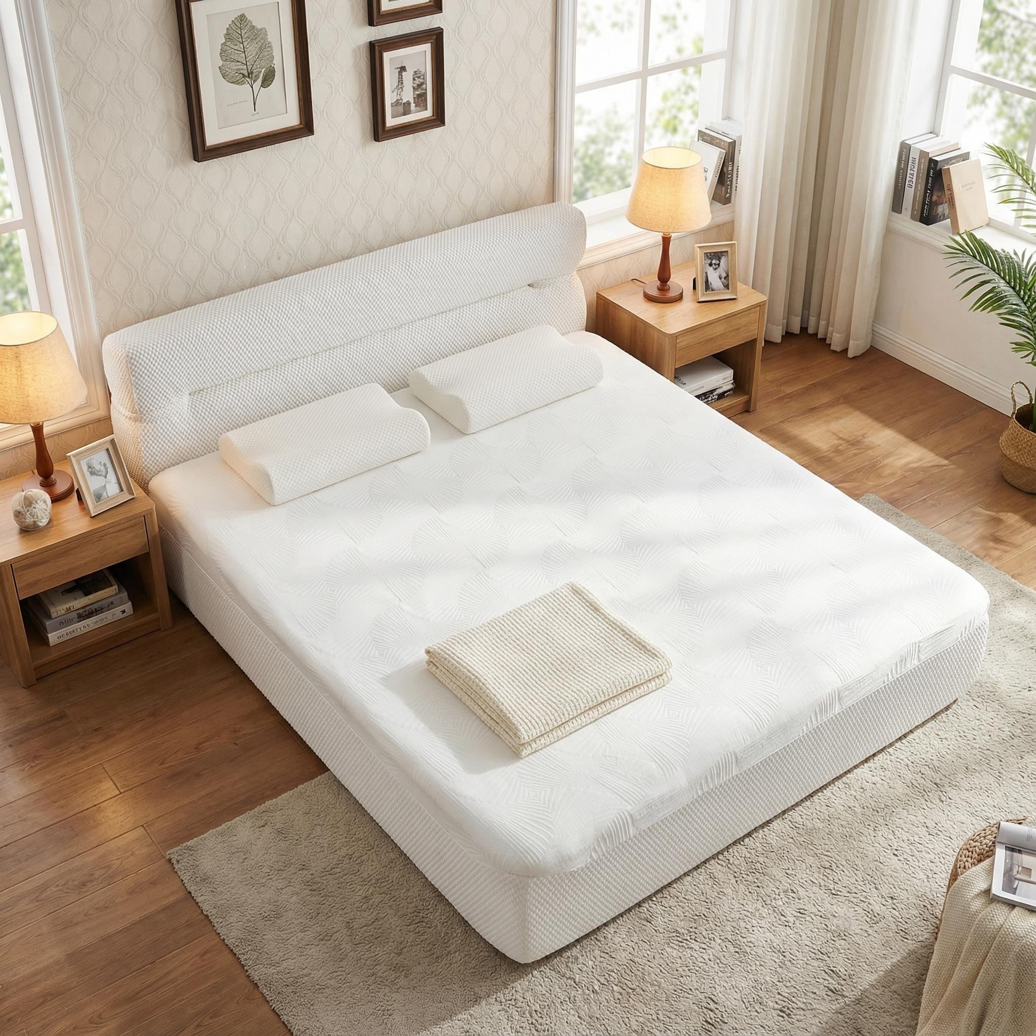 Homy Casa All In One Bed Mattress Frame Cool Ice Silk Stretch Fabric Motion Isolation No Assembly Full Queen King