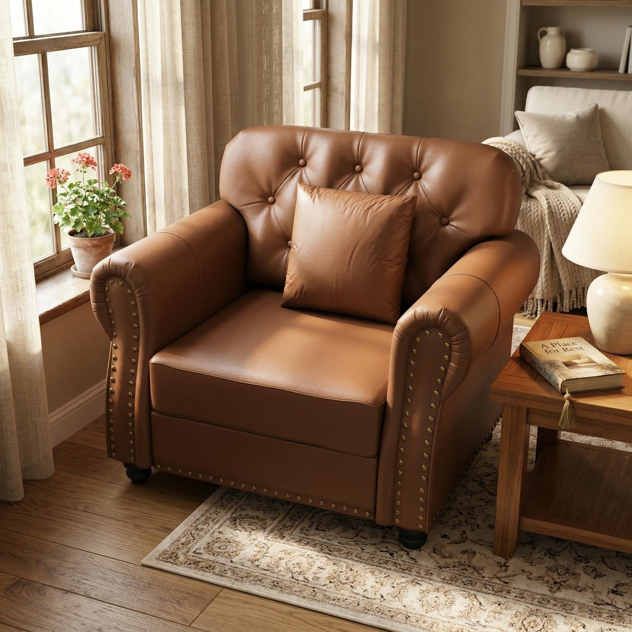 Homy Casa Chesterfield Faux Leather Armchair Sofa Button Tufted Accent Couch With Rolled Arms For Living Room