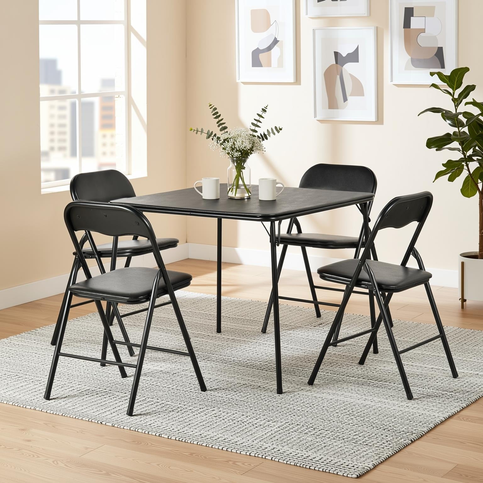 Homy Casa Folding Dining Table Set With Chairs Space Saving Black Kitchen Table Set For Small Apartments 3Pcs 5Pcs