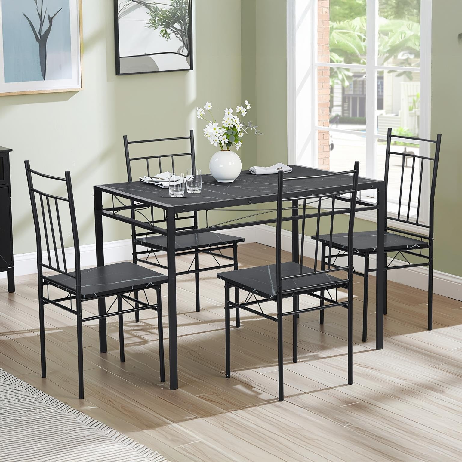 Homy Casa Marbury 5Pc Dining Set 42 Table With 4 Chairs Reversible Top Kitchen Table Set For Small Space Apartment Dining Room