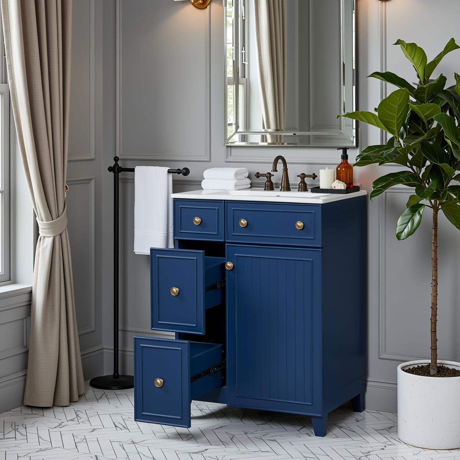 Homy Casa Ojo 24 Bathroom Vanity With Ceramic Sink 2 Drawers Door Storage Cabinet Freestanding Small Space Vanity