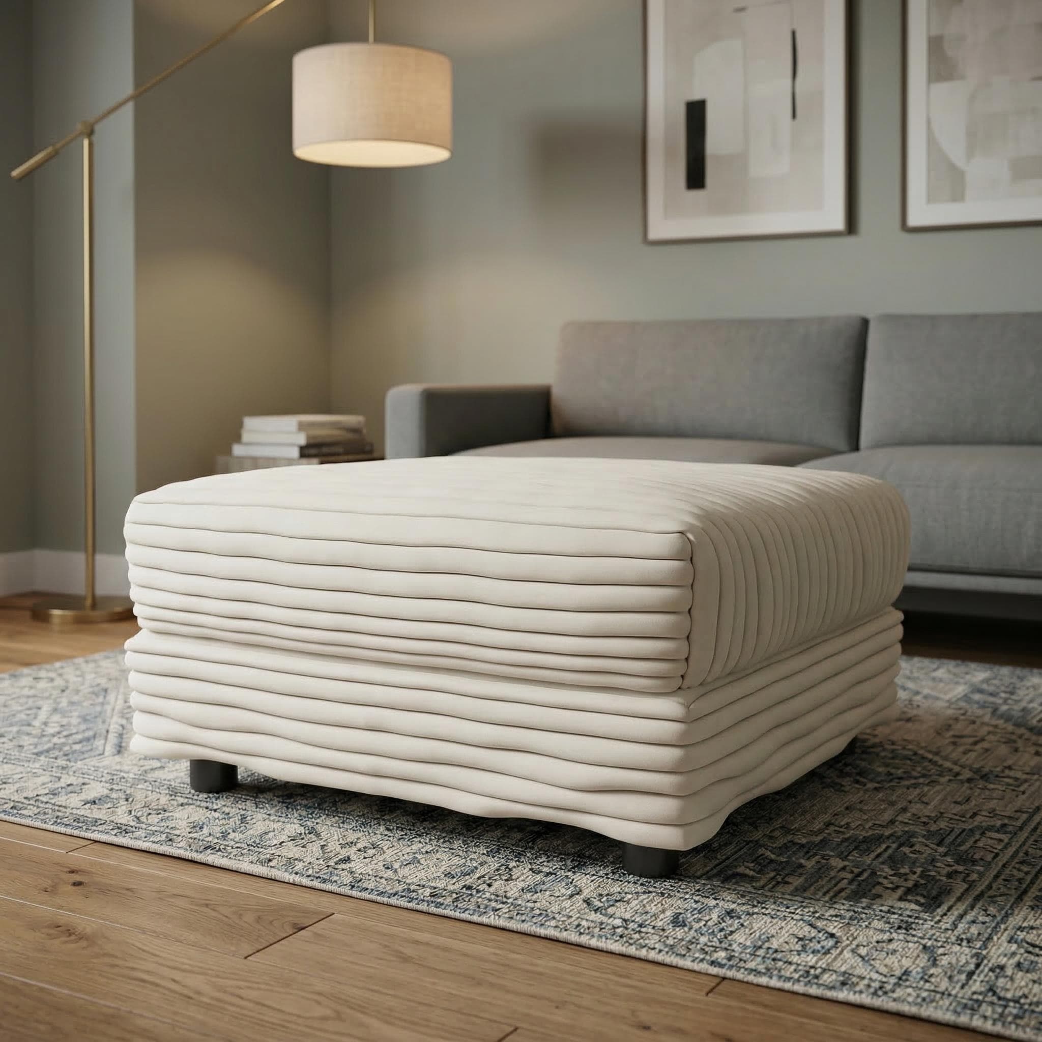 Homy Casa Plush Corduroy Ottoman Footrest Upholstered Soft Cushion Seat For Sofa Set Living Room Bedroom Beige Grey Black