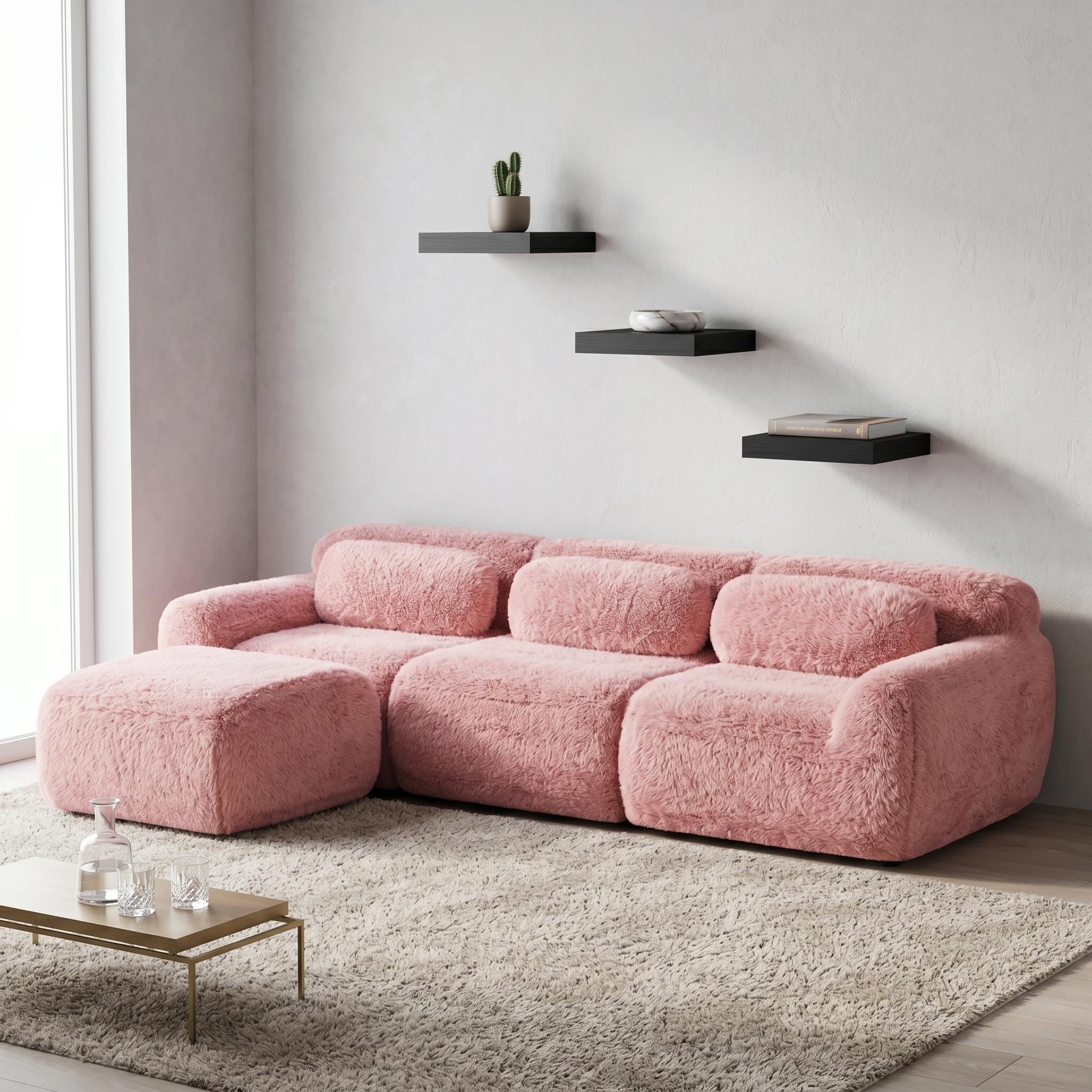 Homy Casa Plush Modular Sectional Sofa With Floating Wall Shelves Set Boneless Cloud Couch With Ottoman