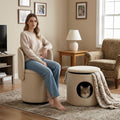 Homy Casa Swivel Barrel Chair With Storage Ottoman Set Upholstered Vanity Accent Chair With Hidden Storage Cat House Beige