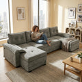 Homy Casa U Shaped Sleeper Sofa With Pull Out Bed Usb Ports Convertible Sectional Couch With Chaise Lounge Beige Grey Orange