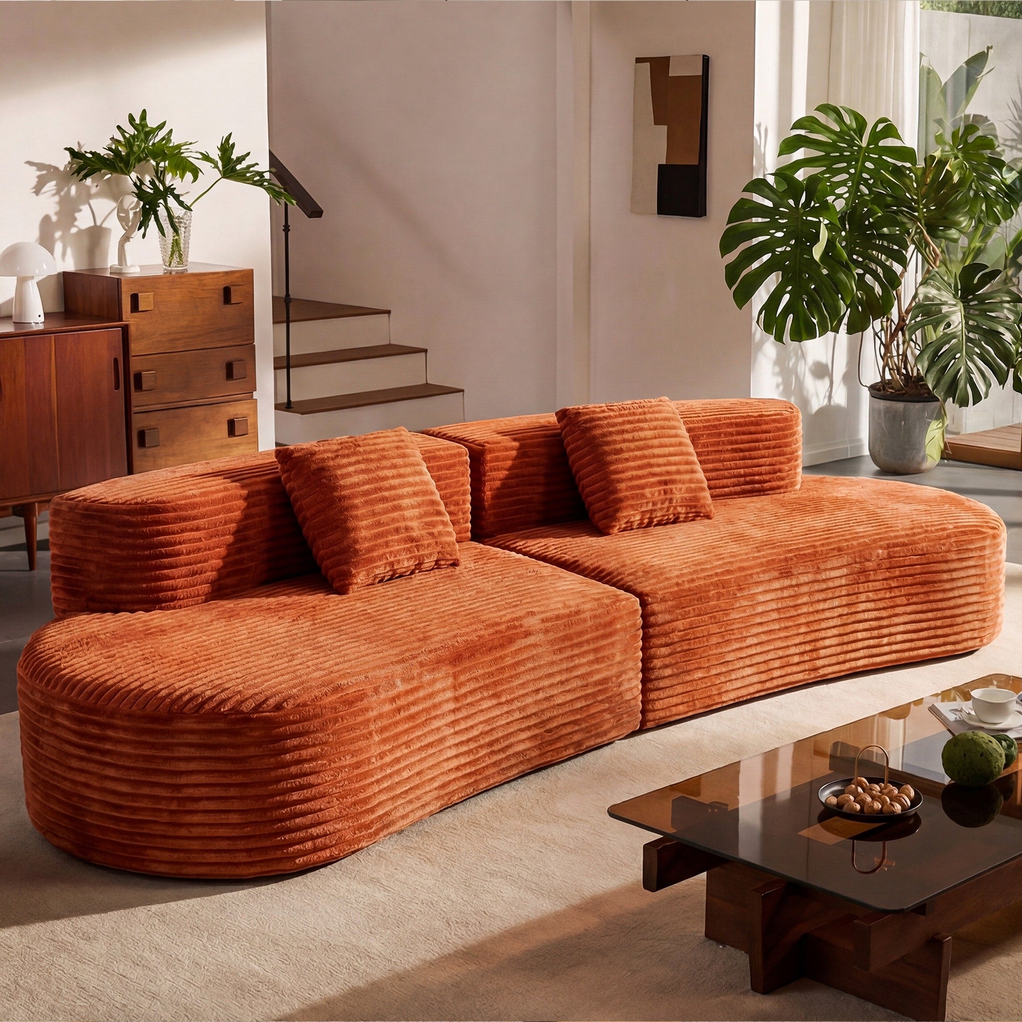 Homylin 108 Curved Corduroy Sectional Sofa 4 Seat Modular Design