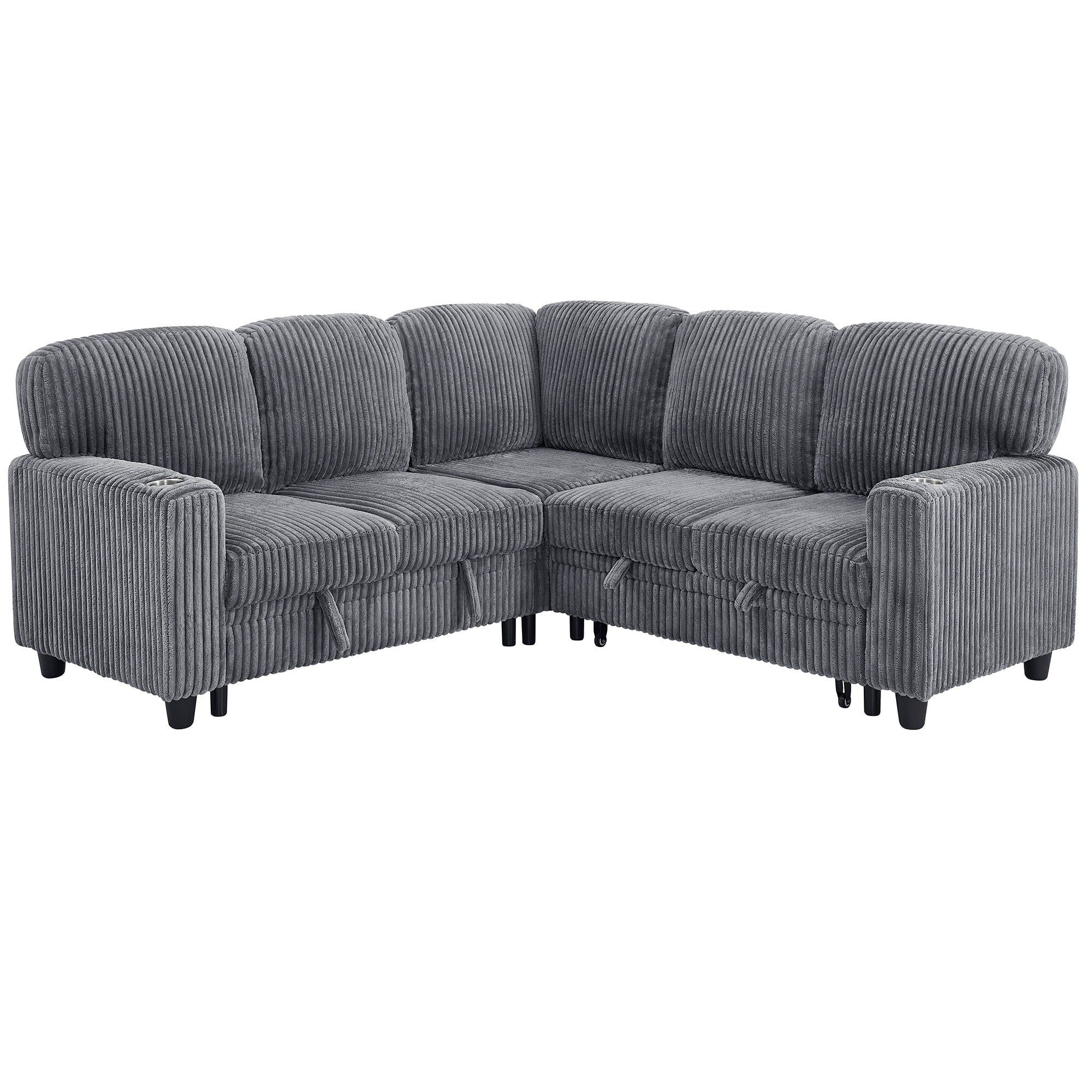 Homylin L Shaped Sleeper Sectional Sofa With Pull Out Bed Storage Usb 5 Seat
