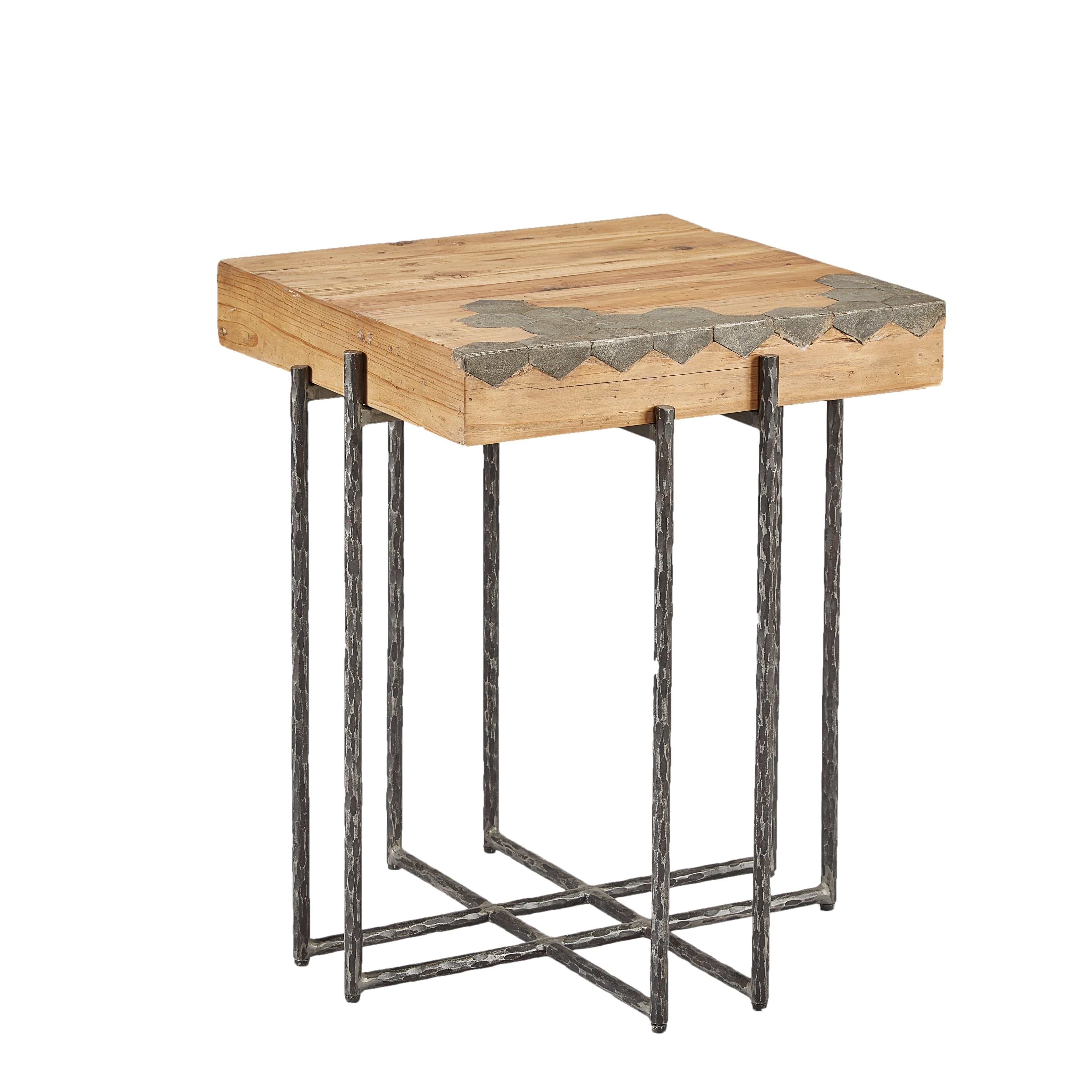 Honeycomb Blue Stone And Pine End Table