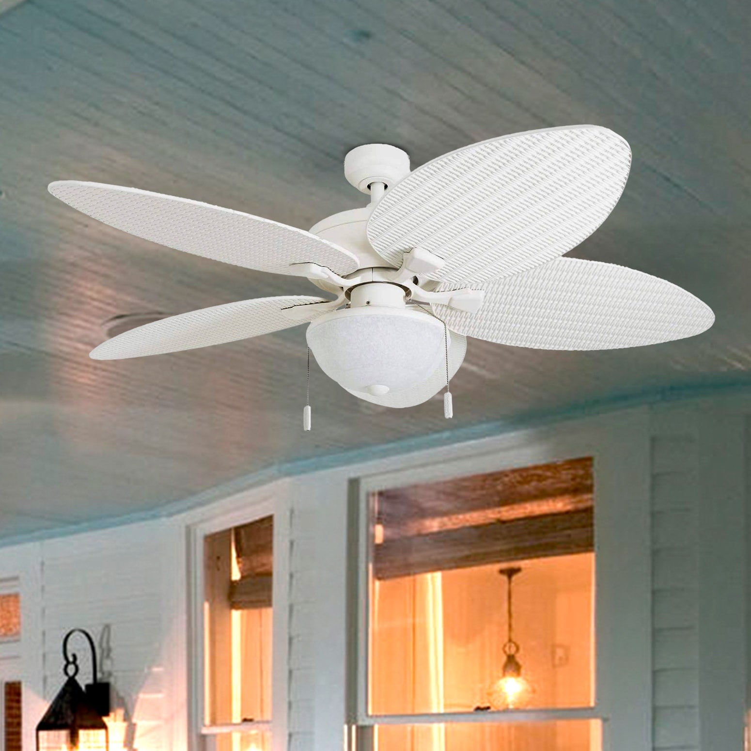 Honeywell Inland Breeze 52 White Outdoor Led Ceiling Fan With Light Plastic Wicker Blades