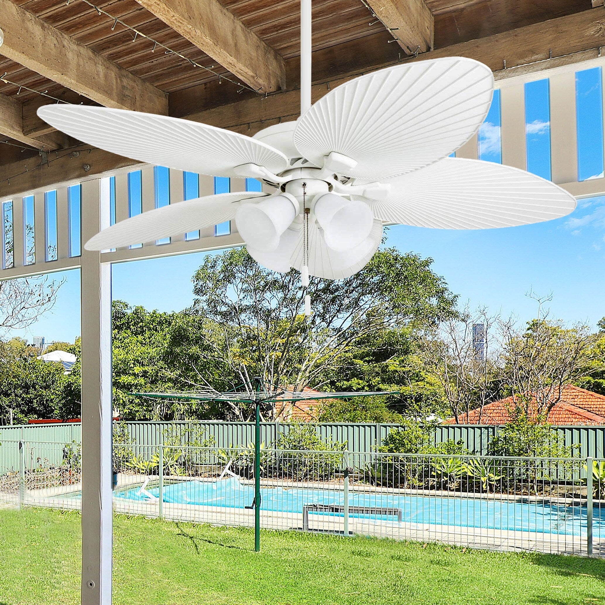 Honeywell Palm Lake 52 White Tropical Led Ceiling Fan With Branch Lighting And Palm Leaf Blades