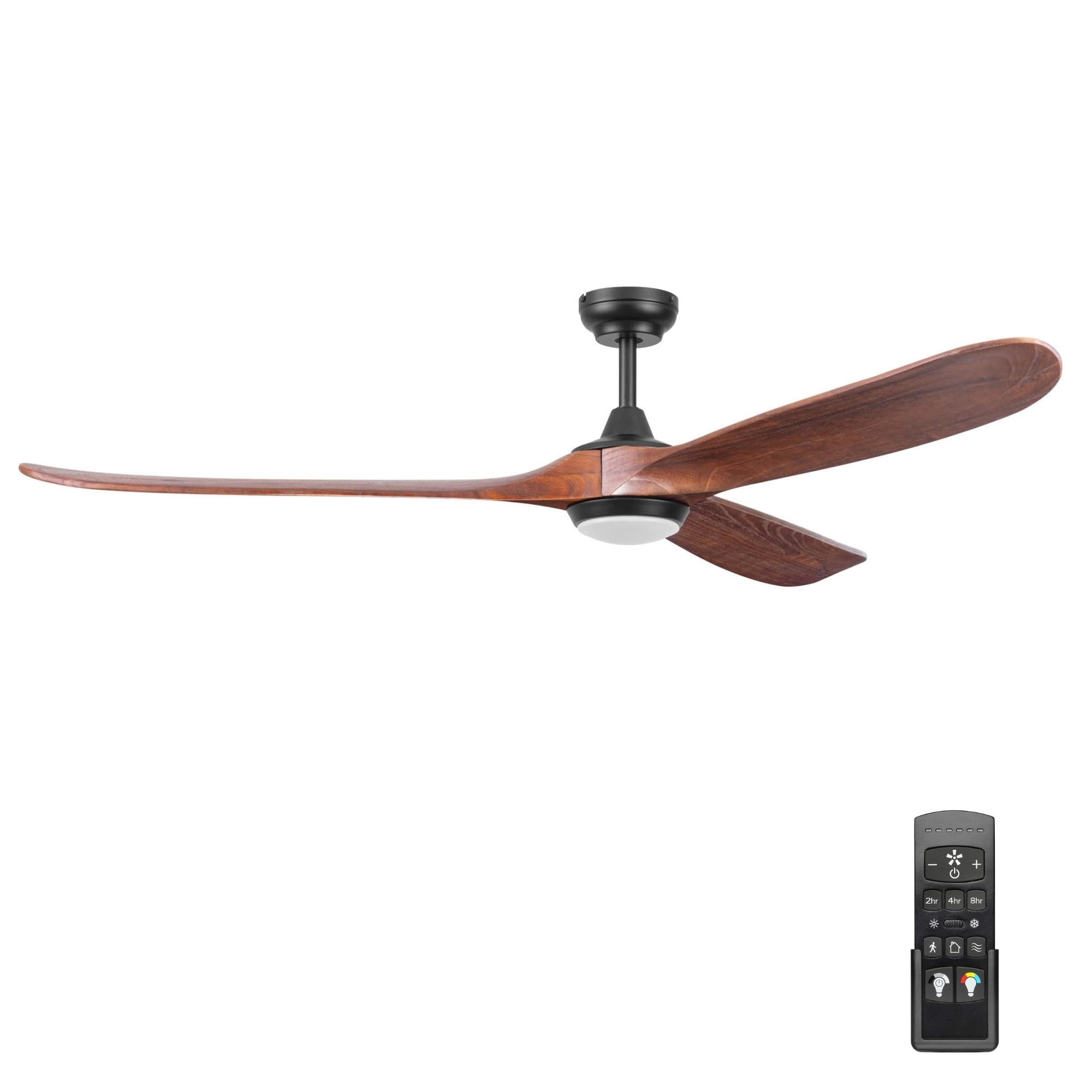 Honeywell Taiga 70 Inch Matte Black Damp Rated Ceiling Fan With Solid Wood Redwood Blades And Adjustable Led Light
