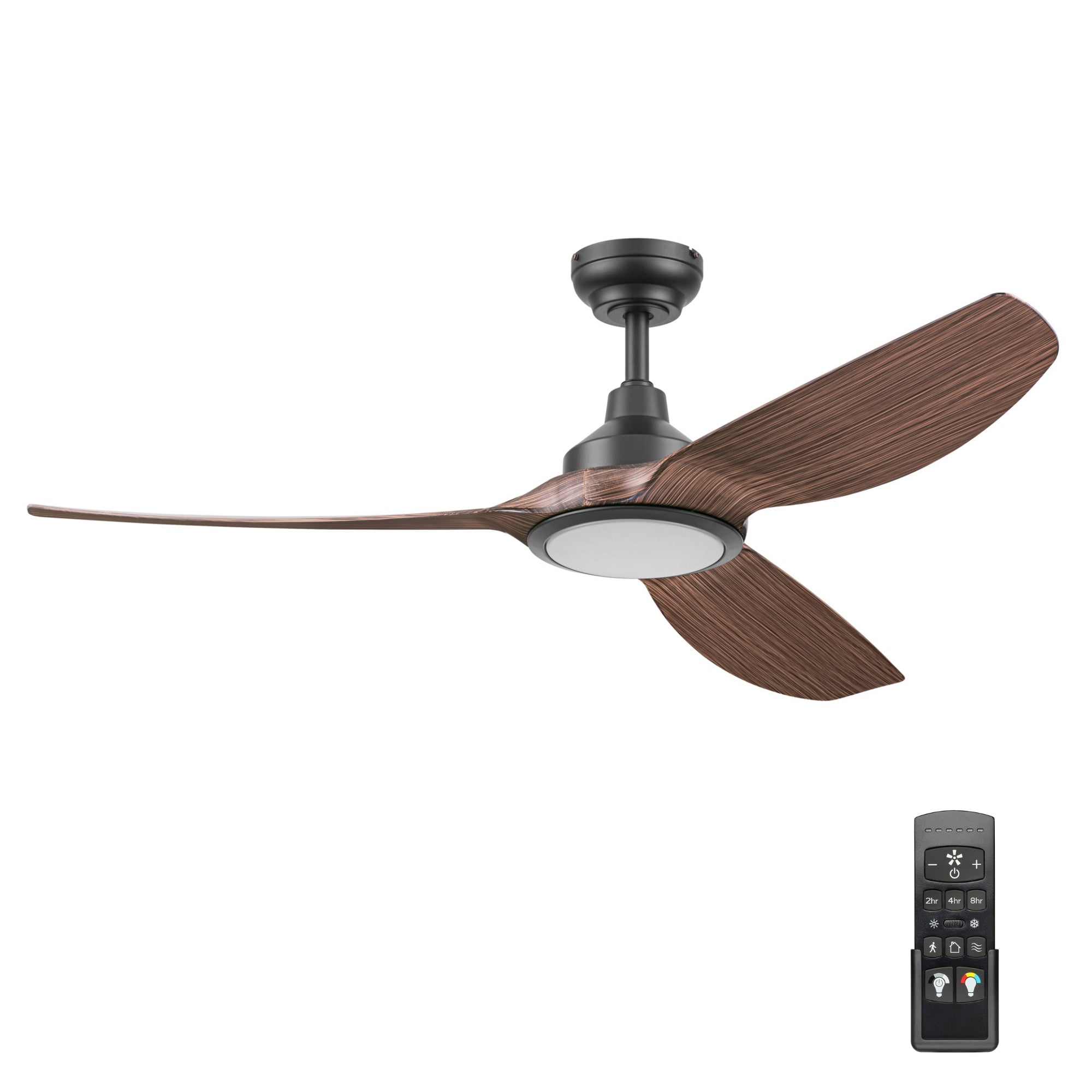 Honeywell Sirro 52 Inch Matte Black With Chocolate Auburn Blades Damp Rated Ceiling Fan With Dimmable Led Light