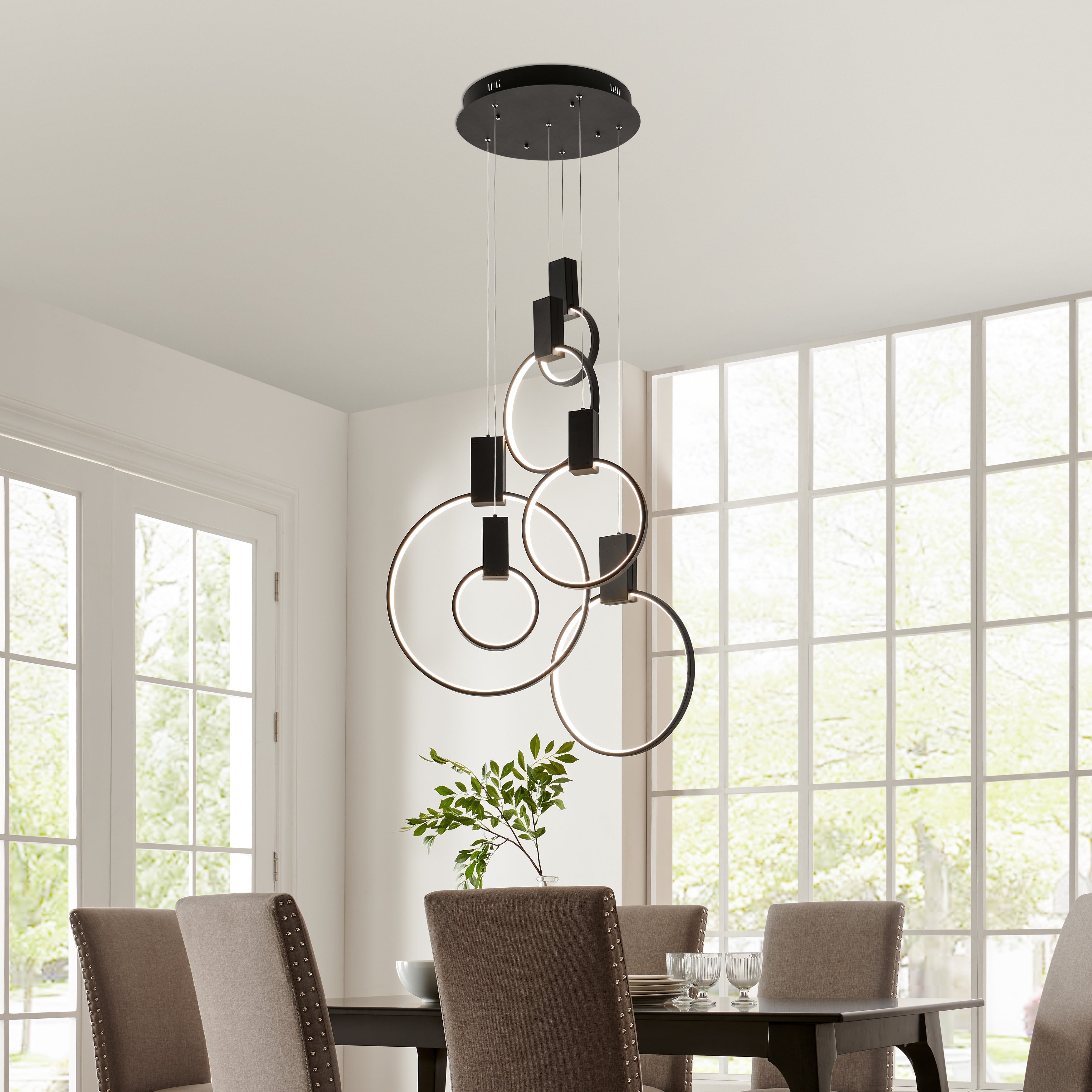 Finesse Decor Chrome Hoops Adjustable Chandelier
