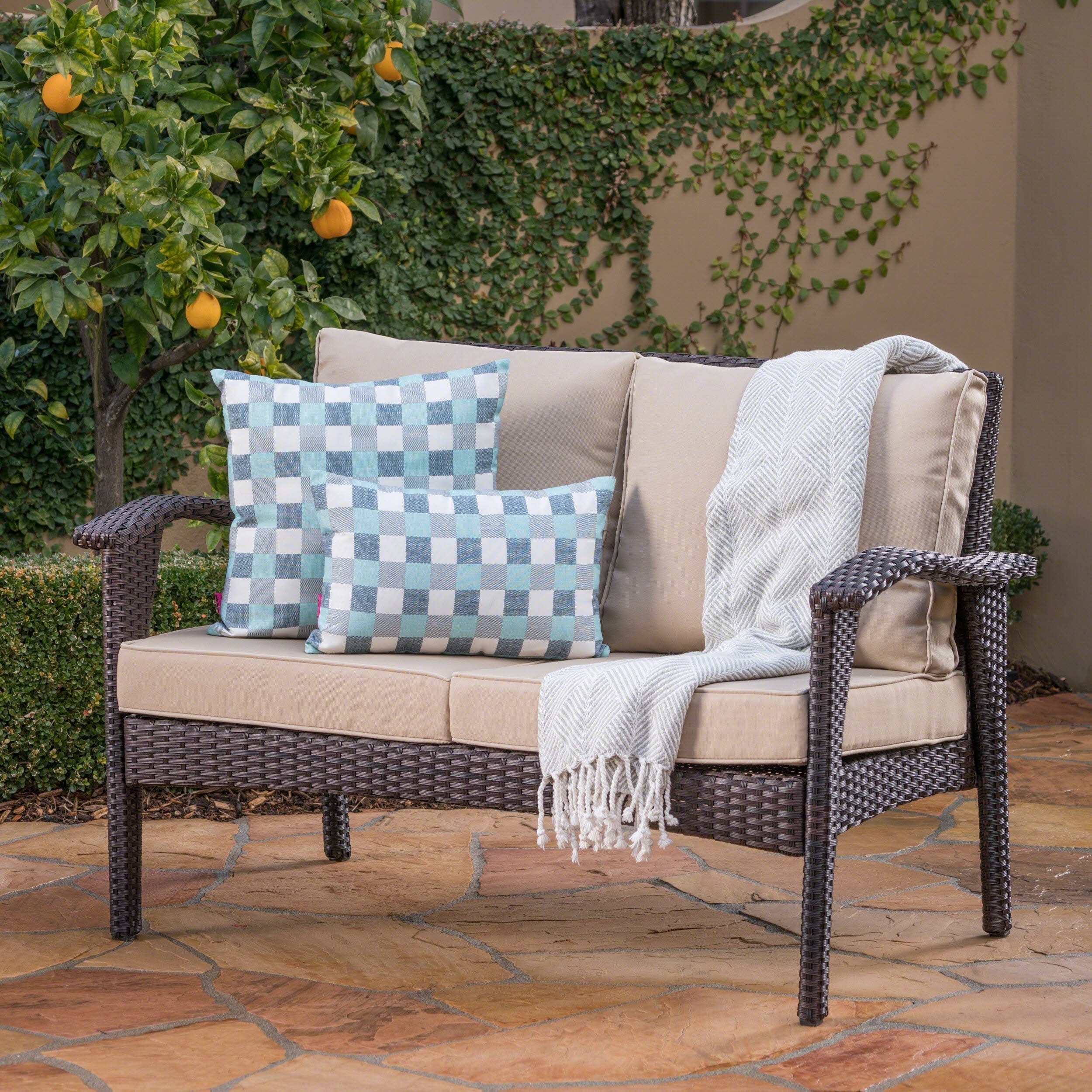 Honolulu Outdoor Wicker Loveseat With Cushions By Christopher Knight Home