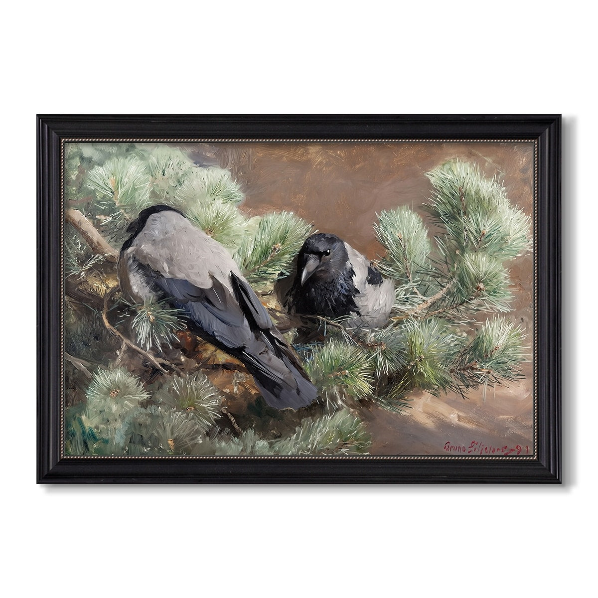 Hooded Crows 1891 Bruno Liljefors Custom Framed Canvas
