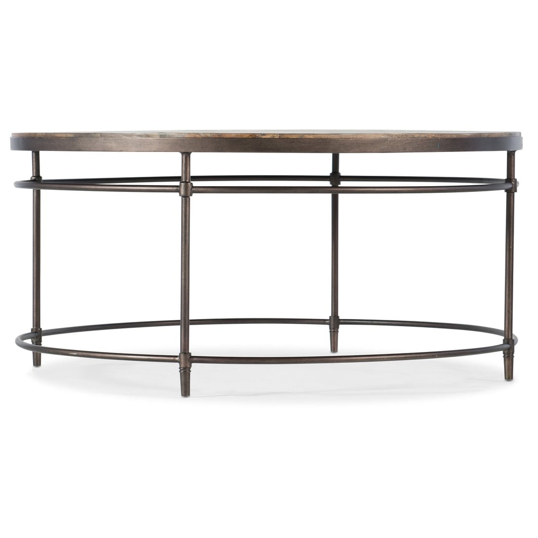Hooker Furniture 5601 80110 38 Diameter Acacia Wood Top Metal Coffee Table From The St. Armand Collection Light Wood Metal