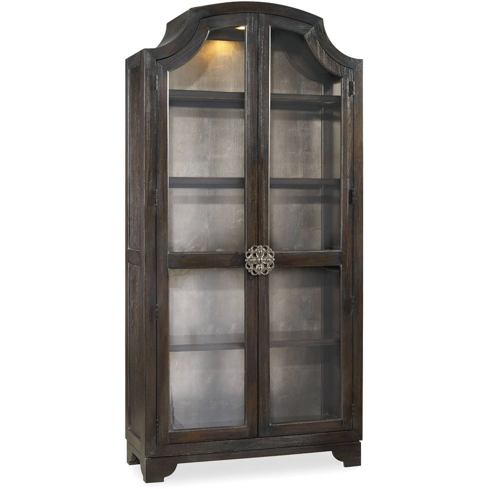 Hooker Furniture 3031 50001 44 Wide Oak Wood Display Cabinet From The Sanctuary Collection Distressed Ebony With Silver
