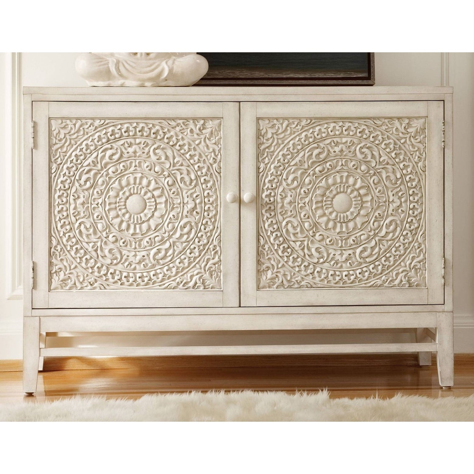 Hooker Furniture 638 85074 54 1 4 Wide Poplar Wood Cabinet From The Melange Matisette Collection Creamed White