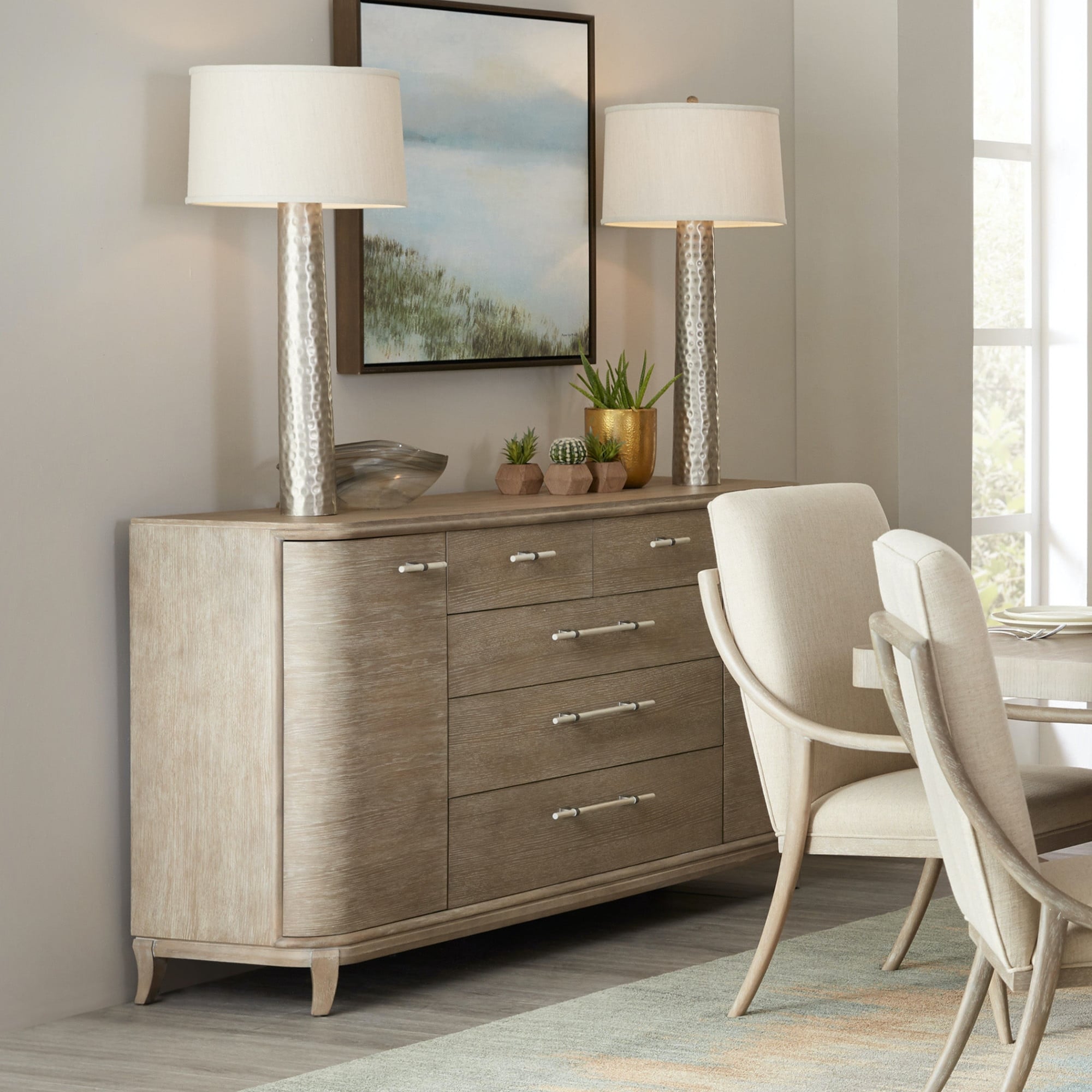 Hooker Furniture 6050 75907 68 1 2 Wide 5 Drawer Oak And Rubberwood Sideboard From The Affinity Collection Greige