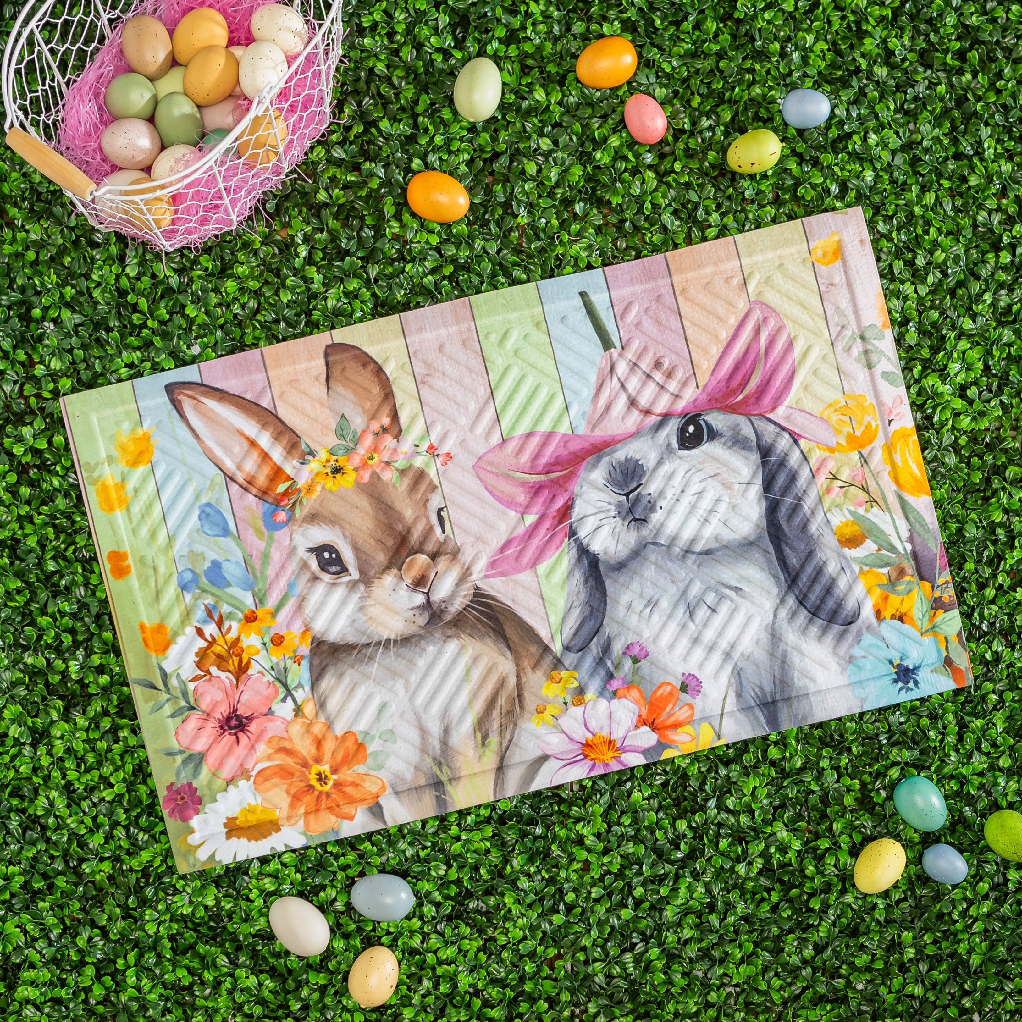 Hop Into Spring Flower Time Embossed Door Mat 30 X 18