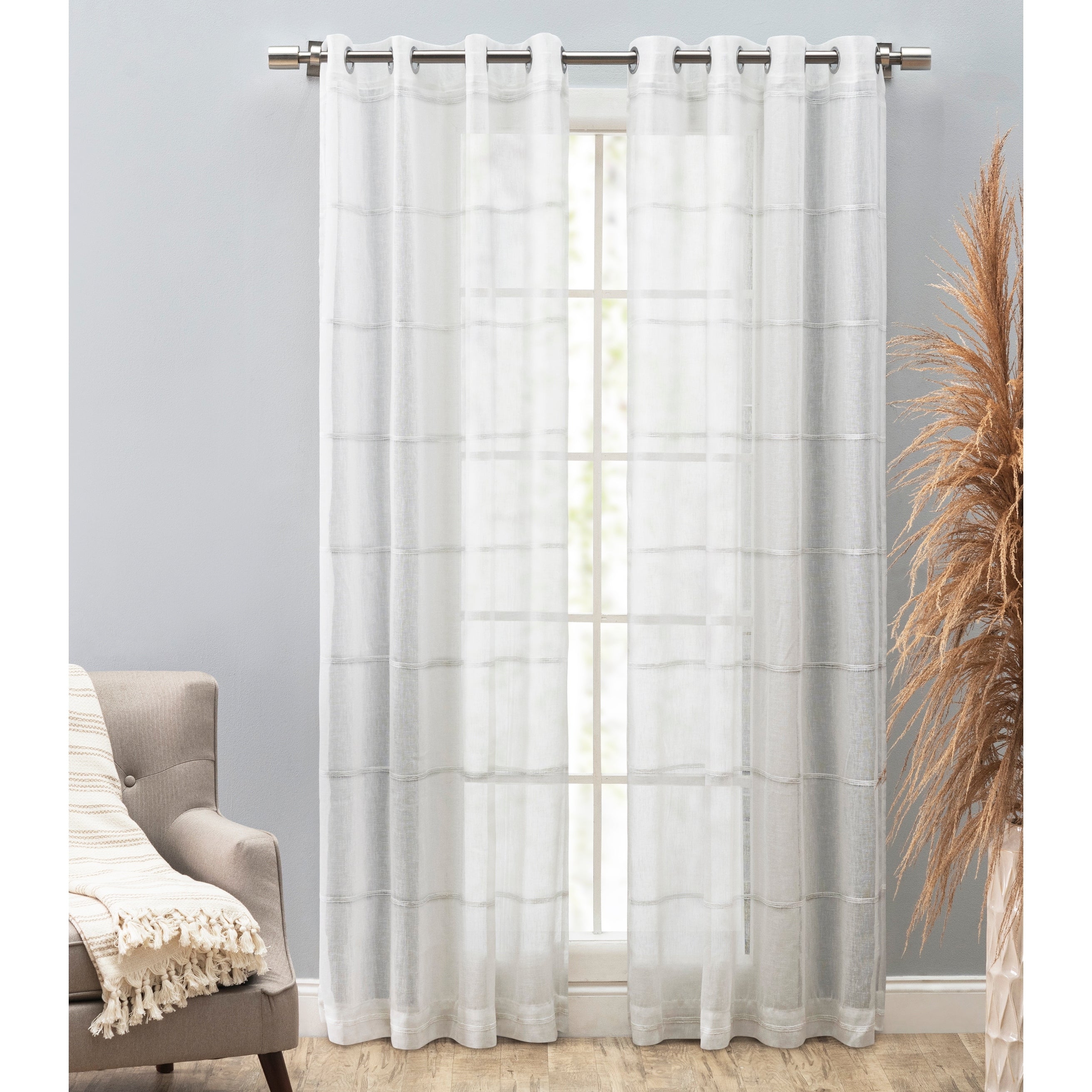 Horizon Stripe Textured Semi Sheer Grommet Curtain Panel