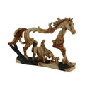 Horse And Cowboy Faux Wood Carving Statue Multicolored