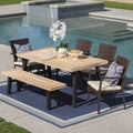 Horton Outdoor 6 Piece Rectangle Wicker Wood Dining Set With Cushions By Christopher Knight Home