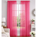 Hot Pink Sheer Window Rod Pocket Curtain Set 90 Inches Long 2 Panels