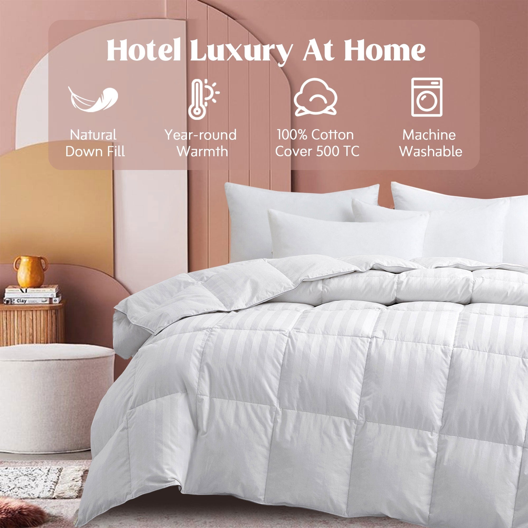 Puredown Year Round Down Comforter With White Striping And 100 Cotton Cover