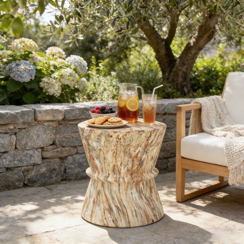 Hourglass Concrete Outdoor Side Table Lightweight Simulated Stone Texture For Living Room Garden