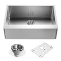 Houzer Ens 3020 Epicure 30 Single Basin 18 Gauge Kitchen Sink For Farmhouse Installations Basket Strainer And Basin Rack