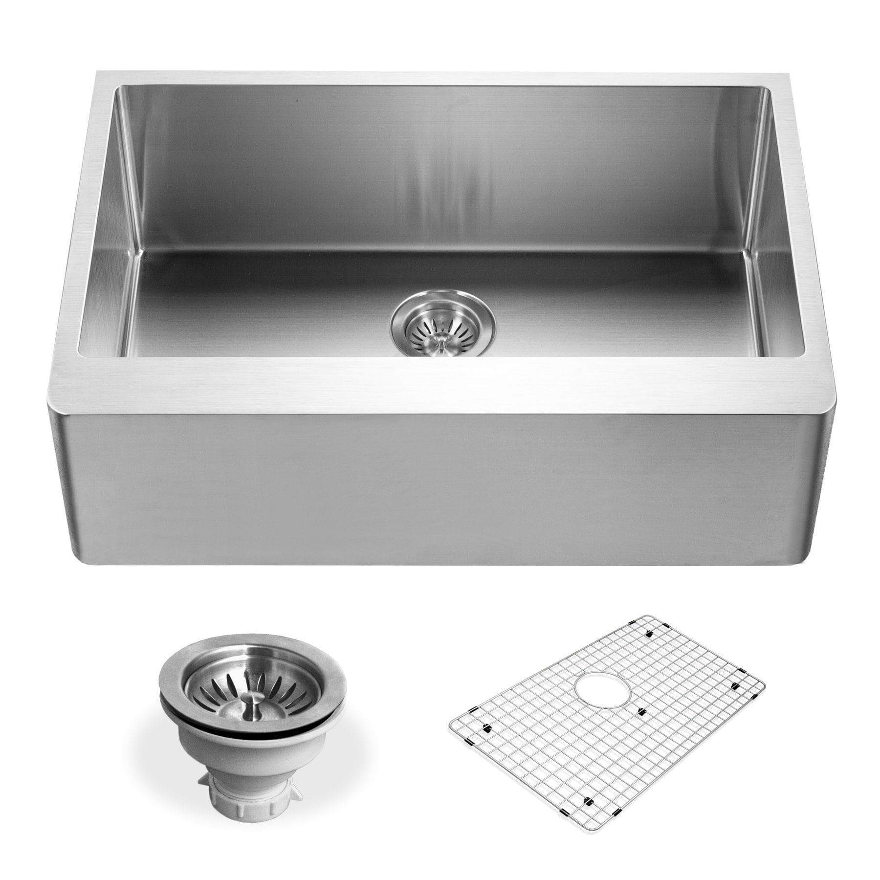 Houzer Ens 3020 Epicure 30 Single Basin 18 Gauge Kitchen Sink For Farmhouse Installations Basket Strainer And Basin Rack