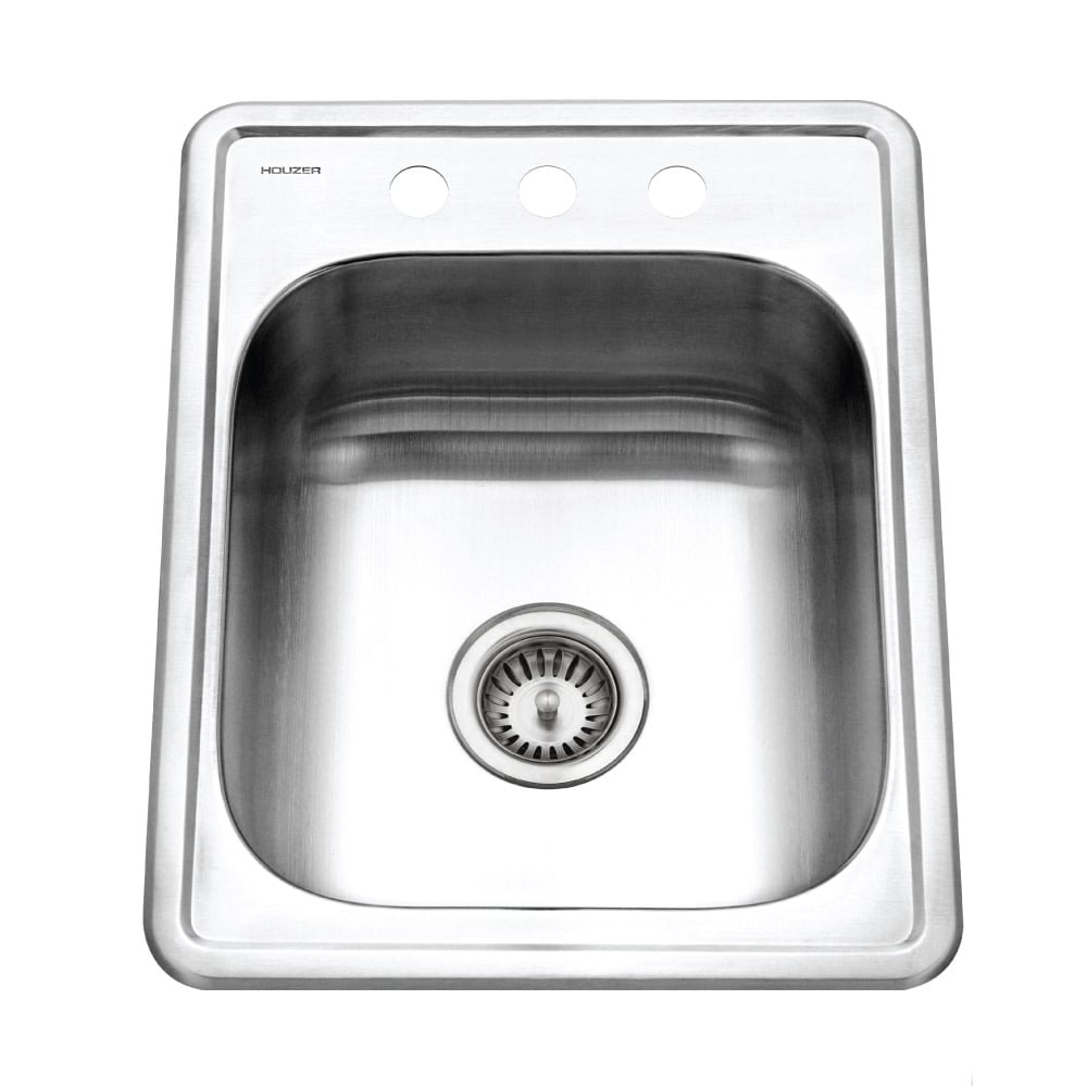 Houzer 1722 7Bs Hospitality 17 Single Basin Drop In 22 Gauge Stainless Steel Bar Sink With Sound Dampening Technology Basket