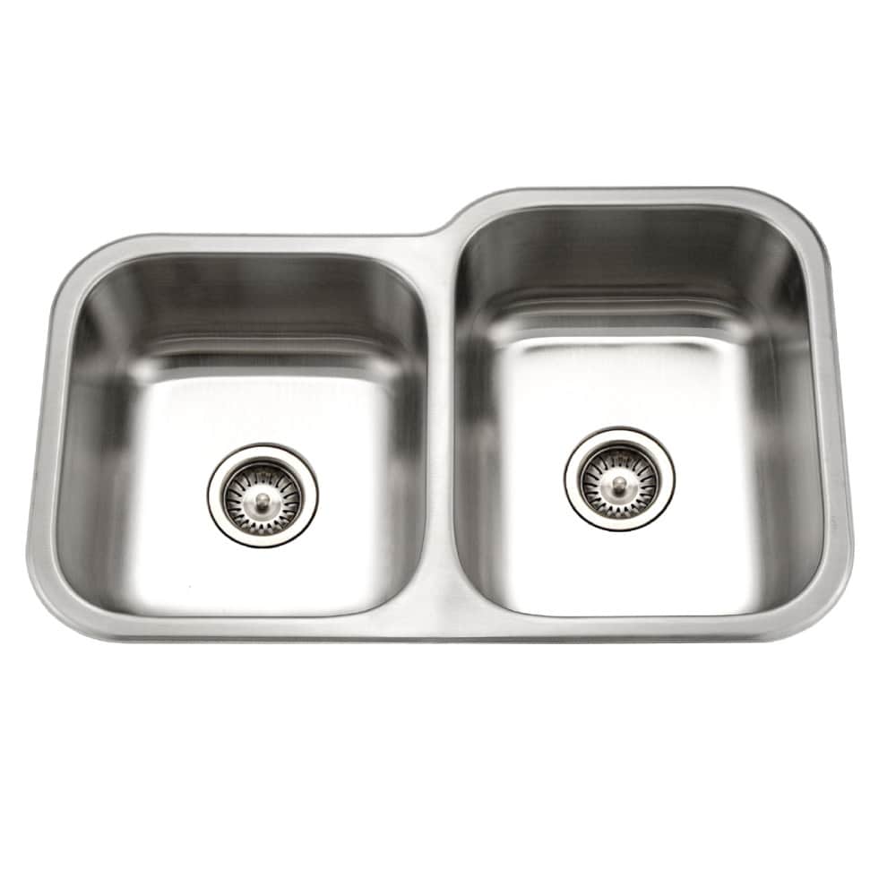 Houzer Mec 3220Sl Medallion 31 1 2 Double Basin Undermount 18 Gauge Stainless Steel Kitchen Sink With 40 60 Split Basket