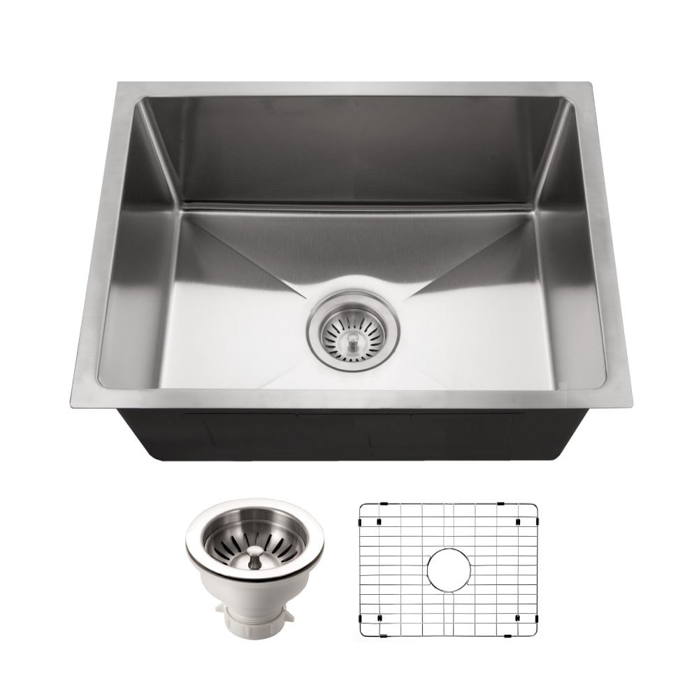 Houzer Nos 4100 Nouvelle 23 1 16 Undermount Single Basin Stainless Steel Kitchen Sink With Basin Rack And Basket Strainer