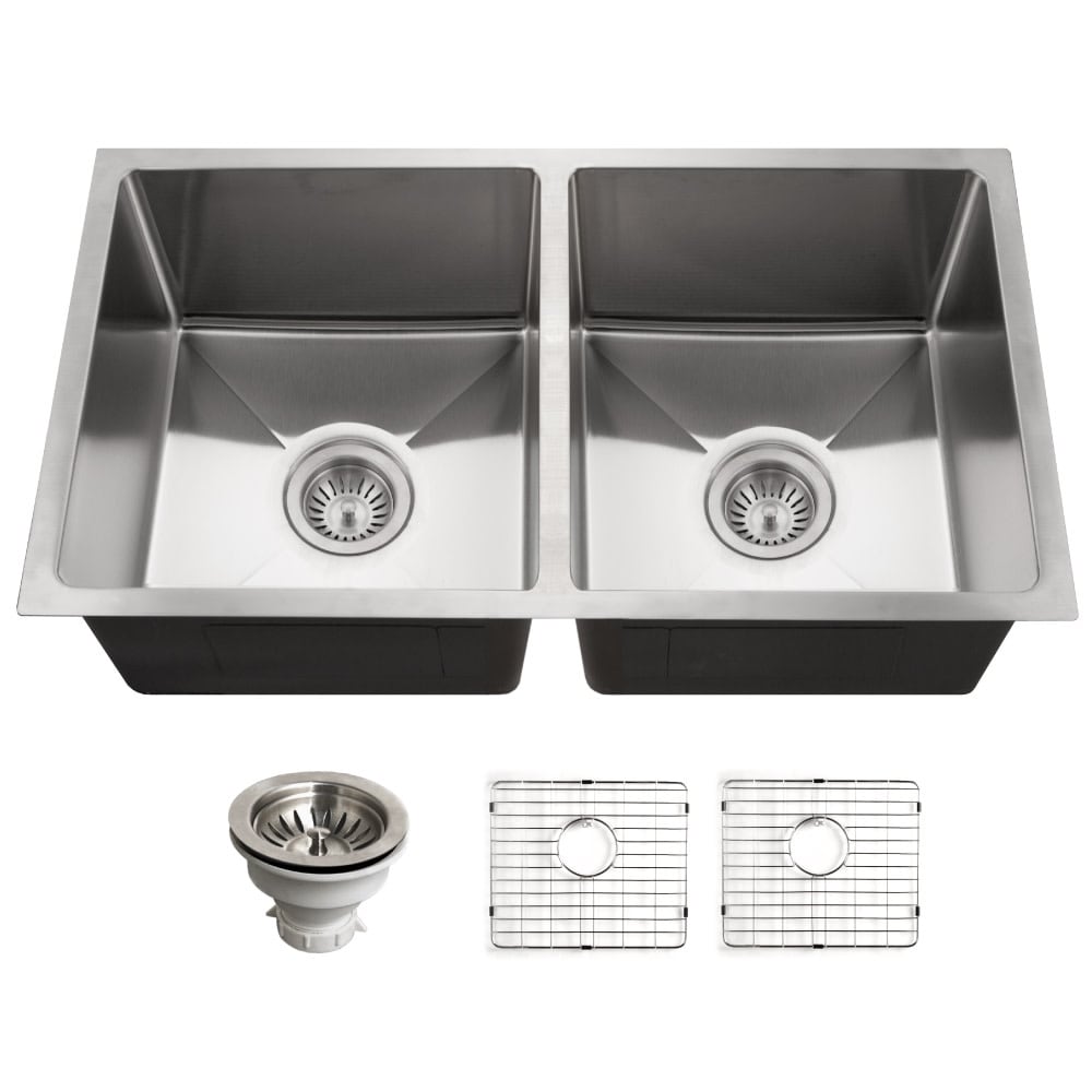 Houzer Nod 4200 Nouvelle 31 1 8 Double Basin Undermount 18 Gauge Stainless Steel Kitchen Sink With 50 50 Split Basket