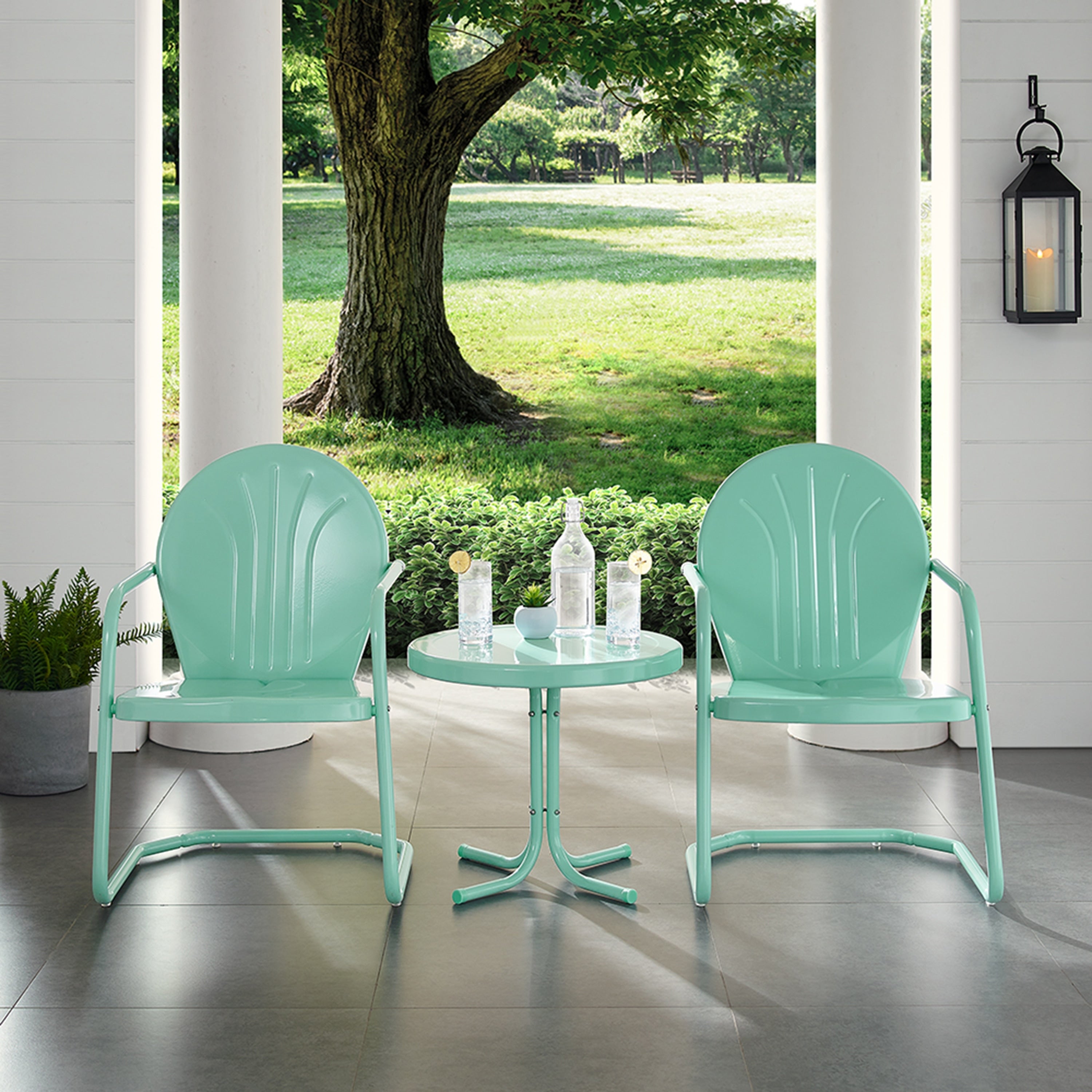 Havenside Home Howard Bay Aqua 3 Piece Metal Outdoor Conversation Set
