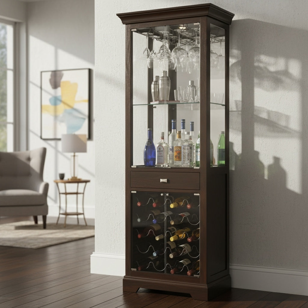 Howard Miller Sleek And Modern Chic Style Glass Front Foyer Liquor Or Wine Cabinet Buffet Sideboard Or Media Cabinet