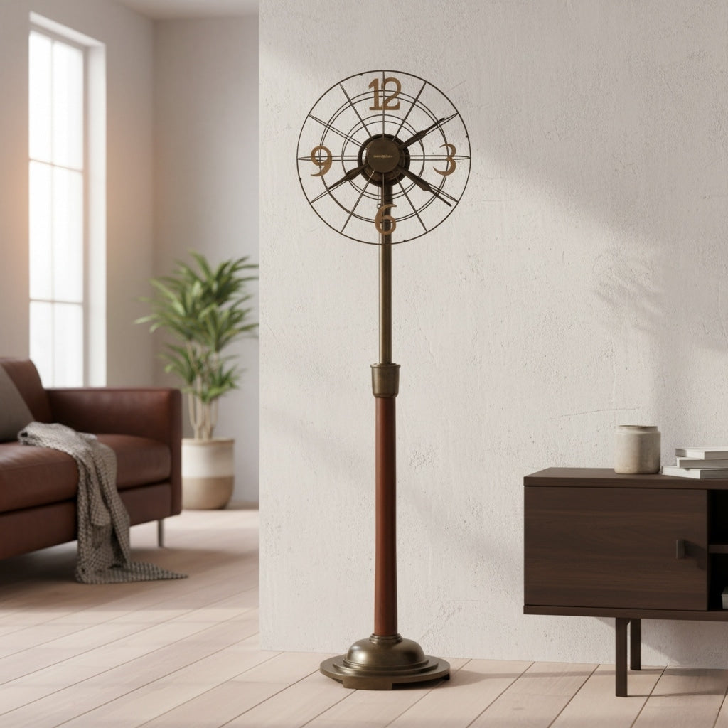 Howard Miller Retro Transitional Style Standing Clock Floor Fan With Pendulum And Movements