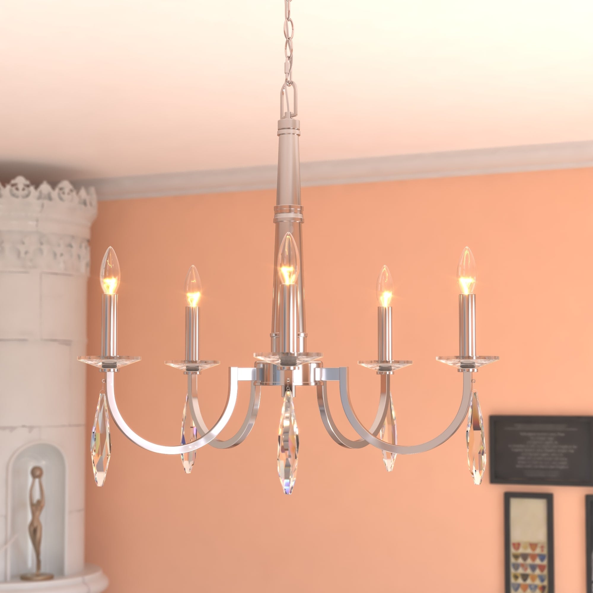 Hoyne 5 Light Crystal And Satin Nickel Candle Chandelier 25 In. W X 24.25 In. H X 25 In. D