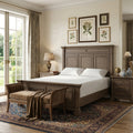 Huder King Bed Dark Walnut Brown Solid Pine Wood Classic Panel Moldings