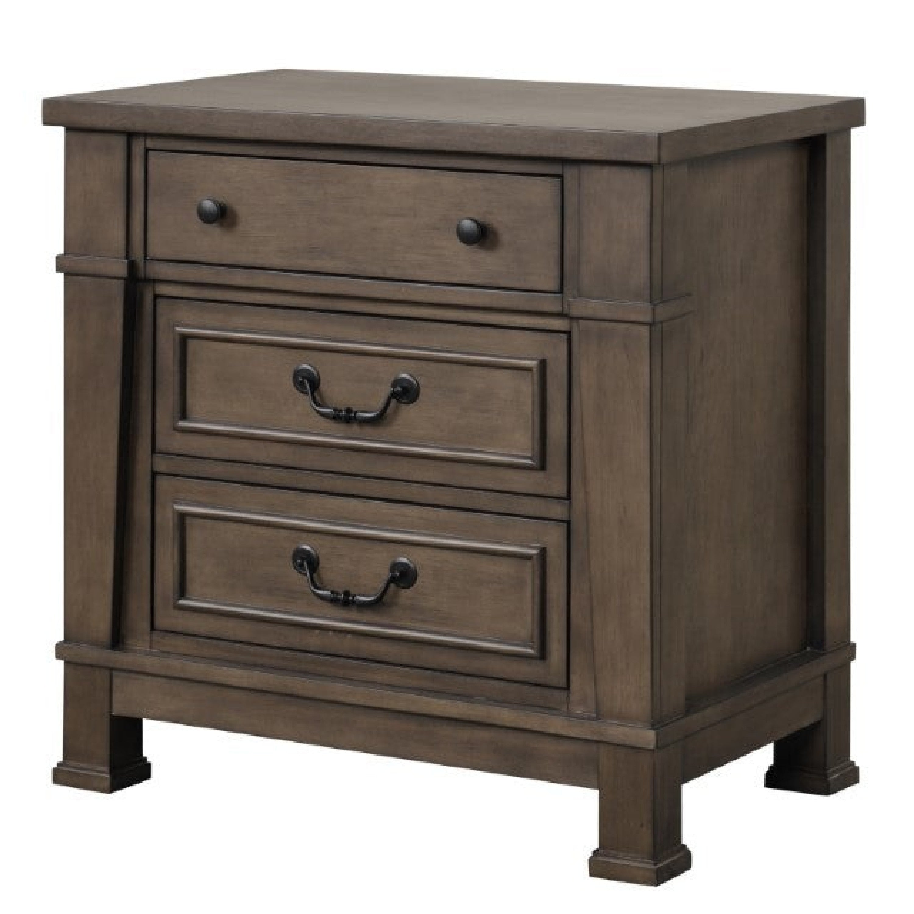Huder Nightstand 3 Drawers Dark Walnut Brown Wood Black Metal 29 Inch