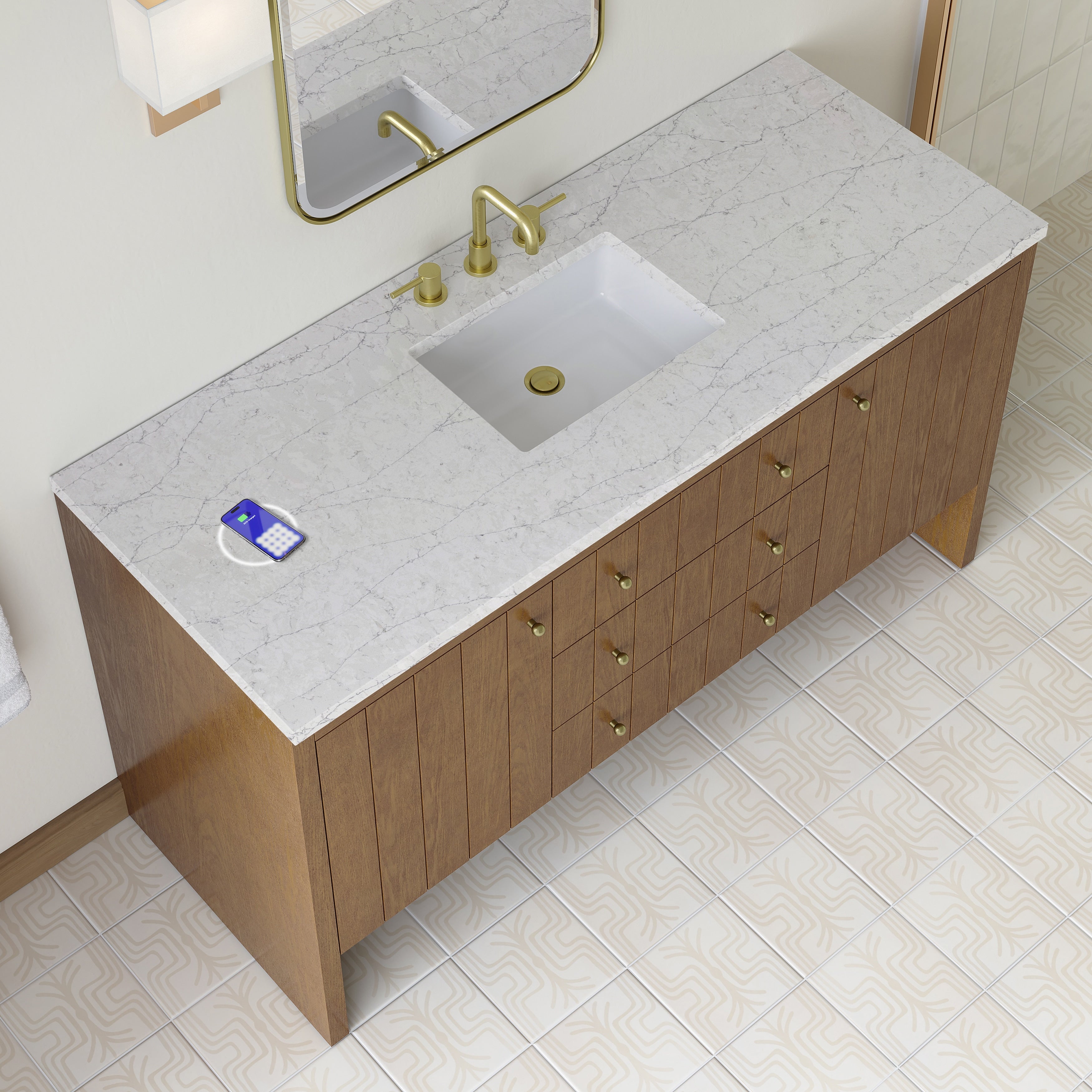 Hudson 60 S Vanity Honey Oak W 3 Cm Top W Freepower Wireless Charger