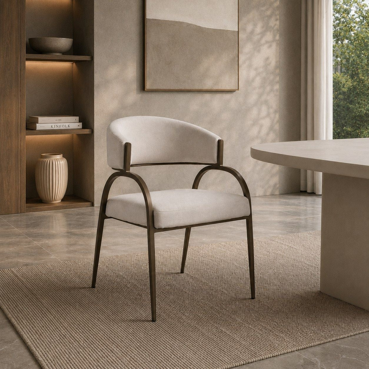 Hudson Modern Off White Fabric Bronze Dining Chair