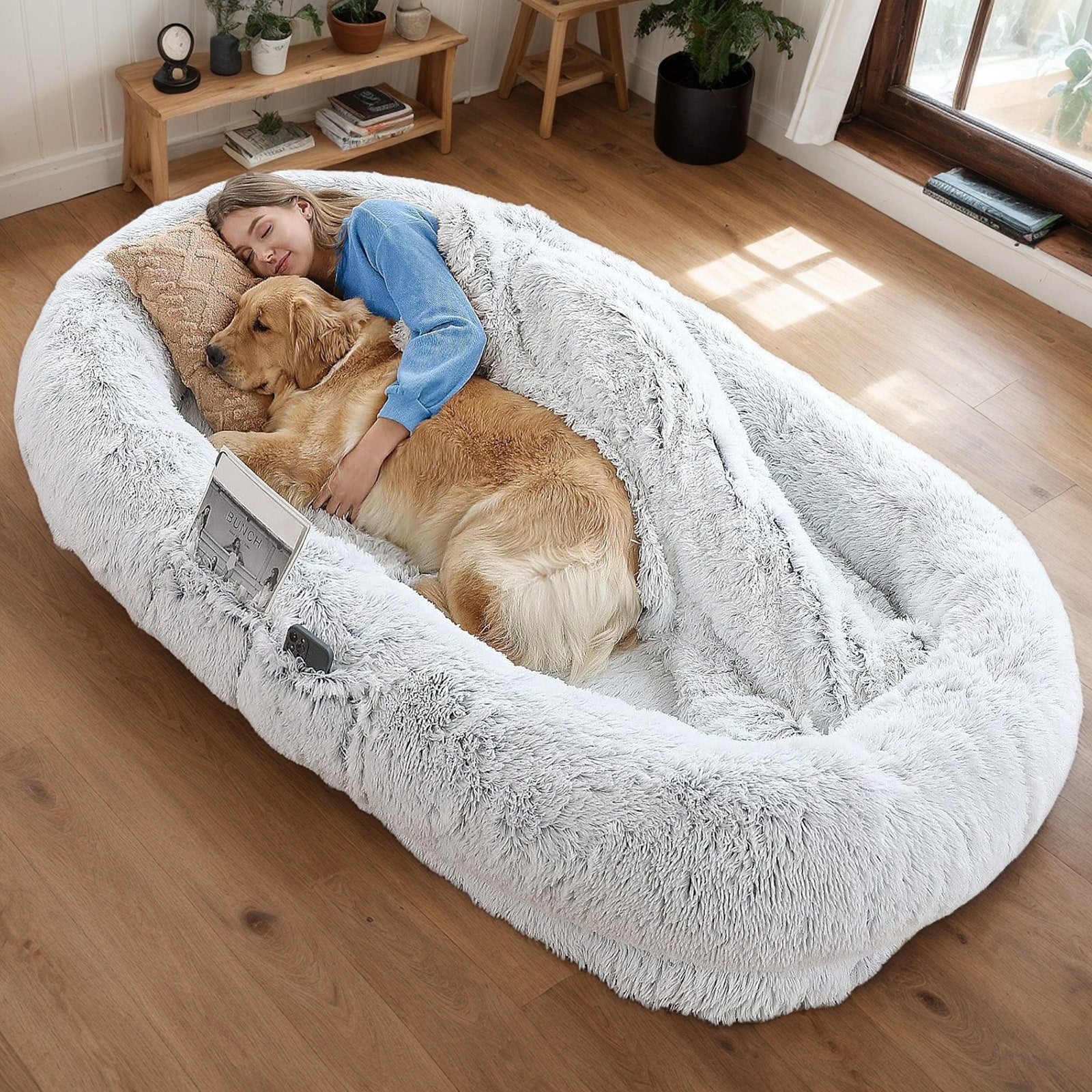 Human Dog Bed Washable Faux Fur Dog Bed For People Doze Off Napping Orthopedic Dog Bed