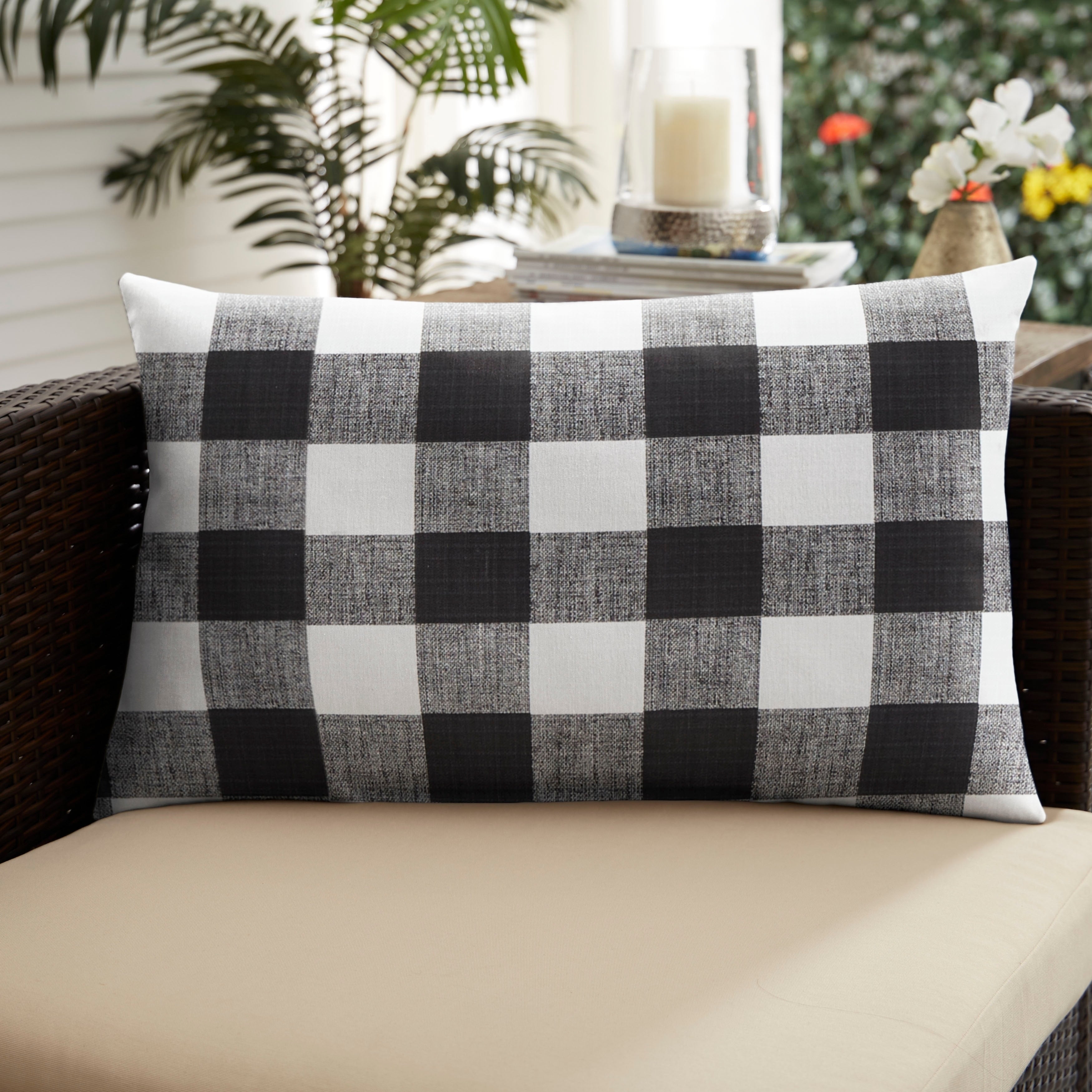 Humble Haute Black Buffalo Plaid Indoor Outdoor Xl Lumbar Pillow 16 In H X 26 In W