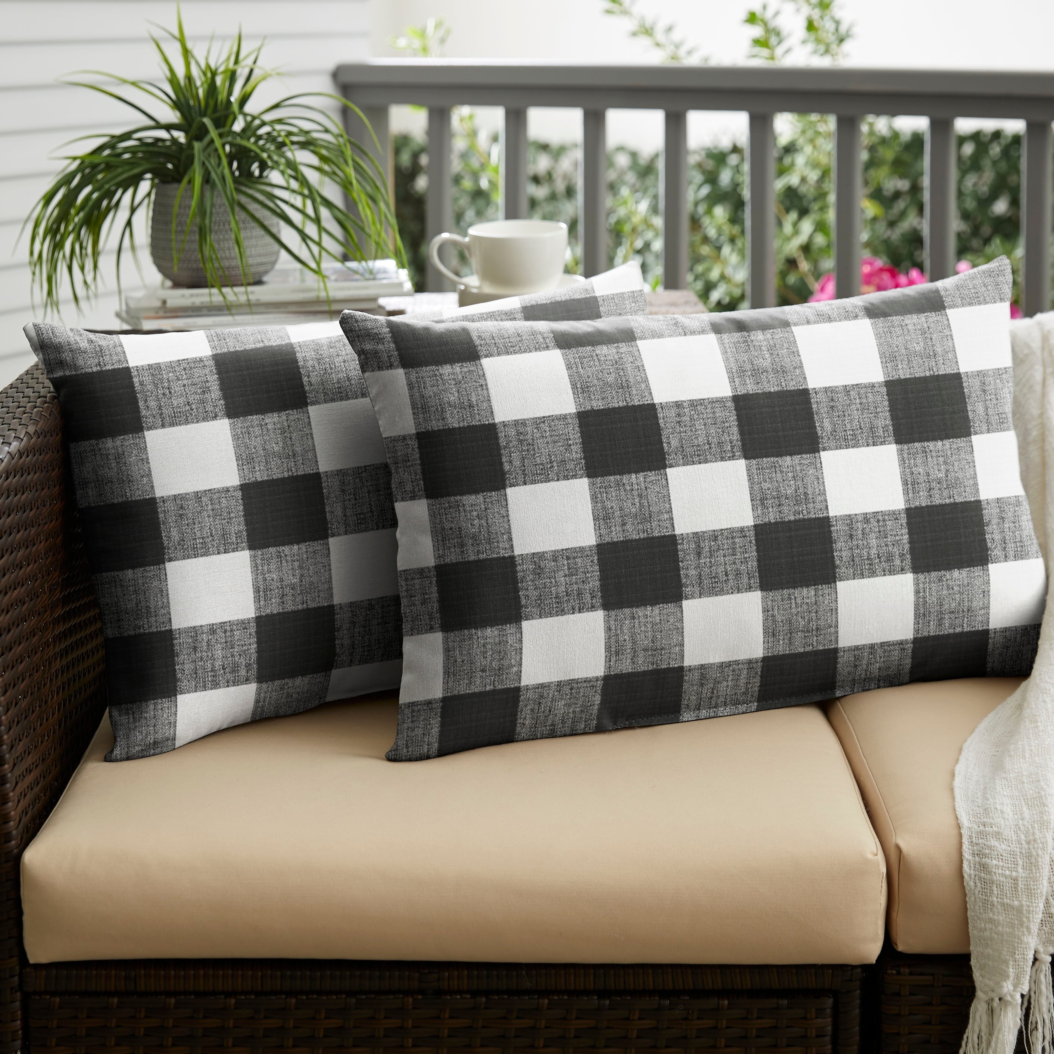 Humble Haute Black Buffalo Plaid Indoor Outdoor Xl Lumbar Pillow Set Of 2 16 In H X 26 In W