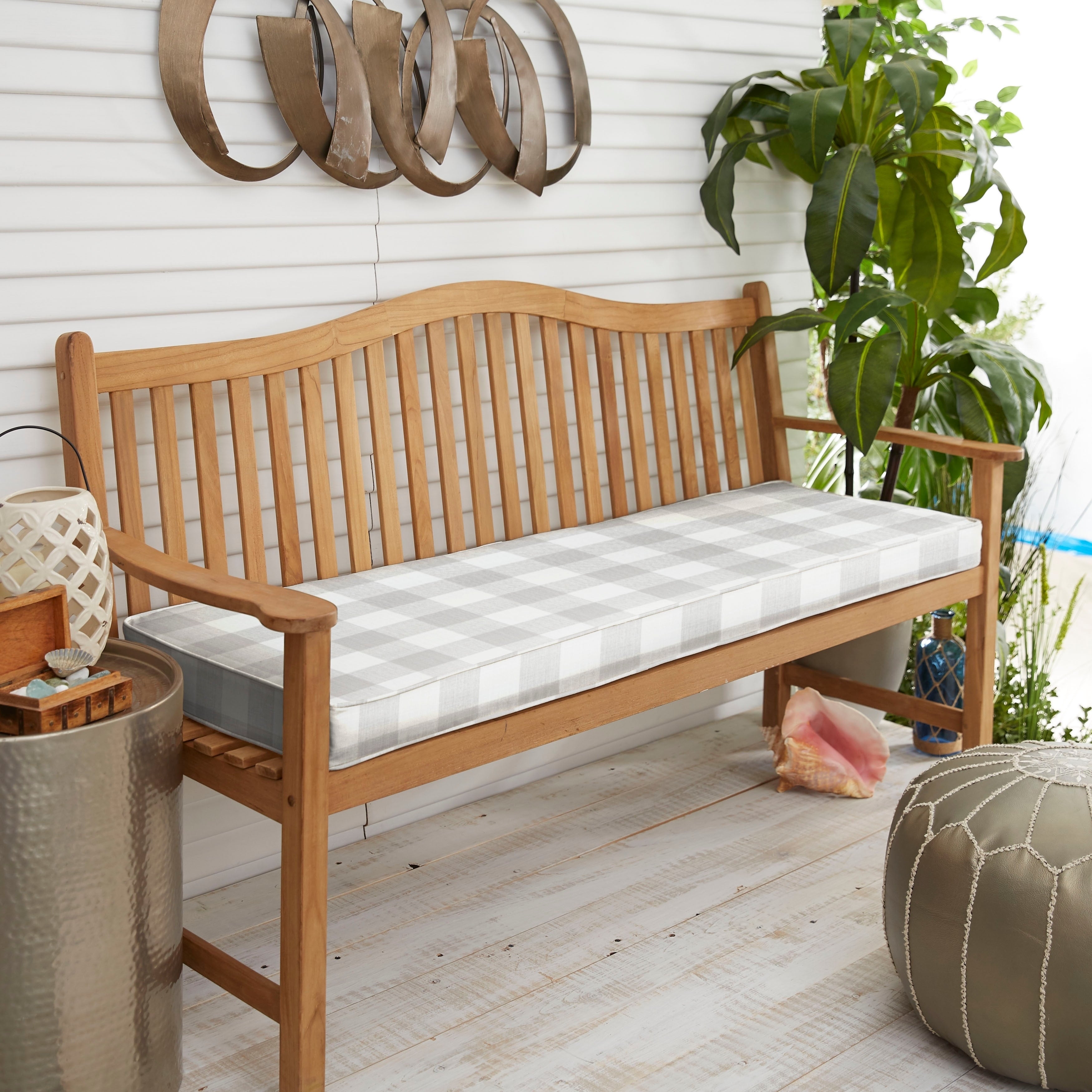 Humble Haute Grey Buffalo Plaid Indoor Outdoor Bench Cushion