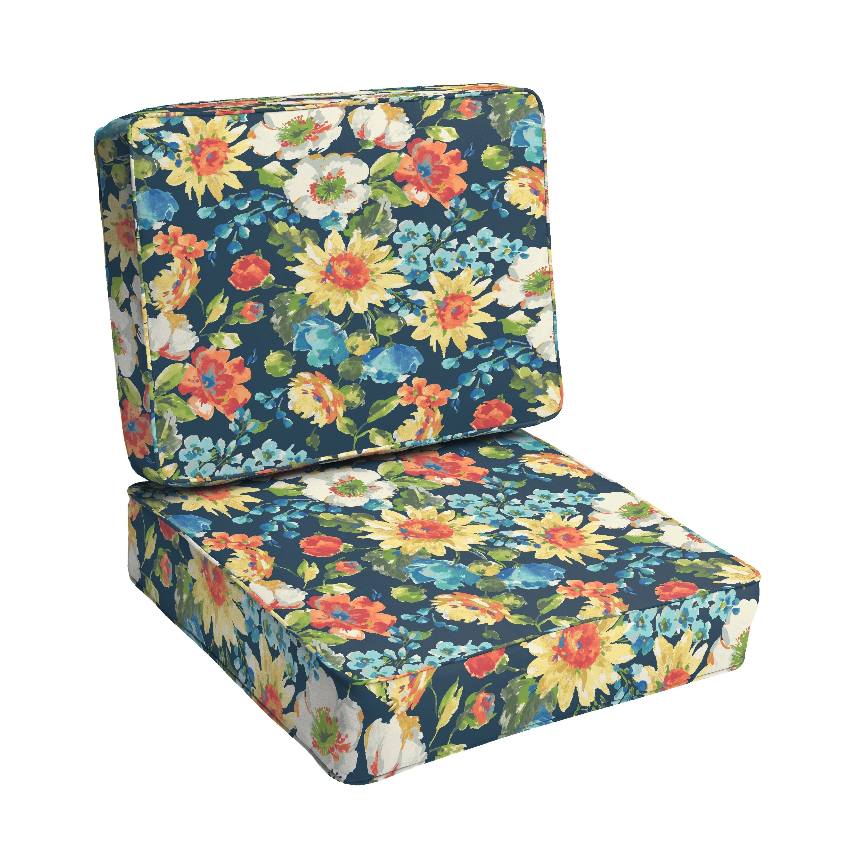 Humble Haute Indoor Outdoor Blue Multi Floral Chair Cushion Set 22 In W X 22 In D
