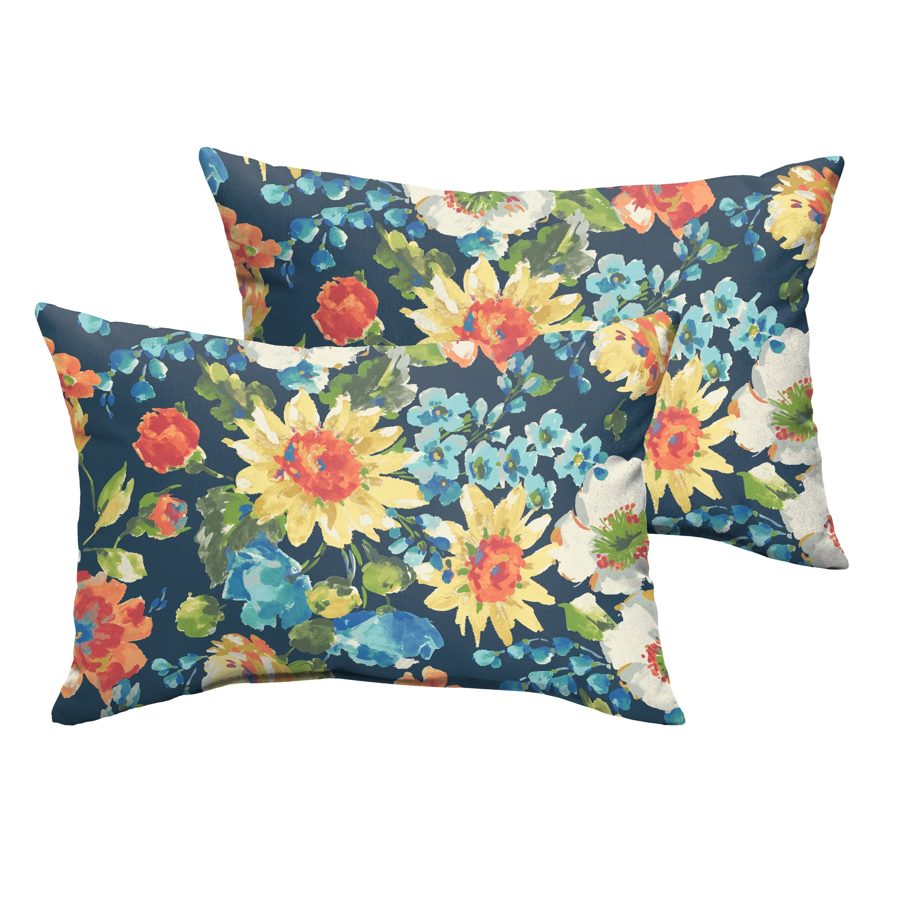 Humble Haute Indoor Outdoor Blue Multi Floral Lumbar Pillow Set Of 2